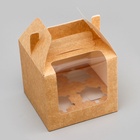 Коробка для 4 капкейков, крафт 16×16×14 см - Фото 3