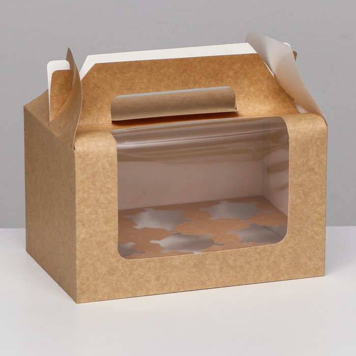 Кондитерская складная коробка для 6 капкейков, крафт 23,5 х 16 х 14 см - Фото 1