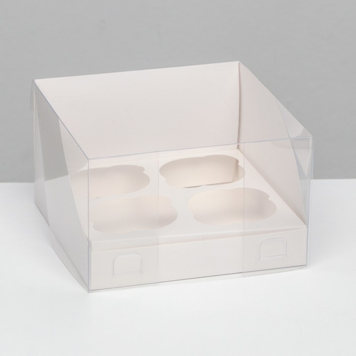 Кондитерская складная коробка для 4 капкейков, белая 16 х 16 х 14 см - Фото 1