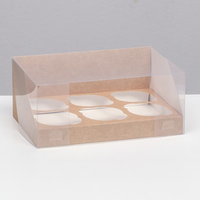 Коробка для 6 капкейков, крафт 23.5×16×10 см