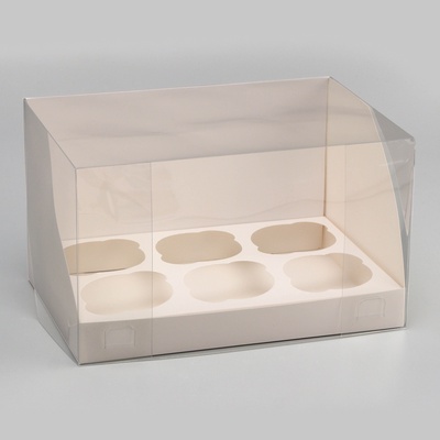 Коробка для 6 капкейков, белая 23.5×16×14 см