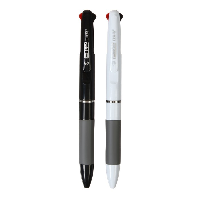 Ручка шариковая автоматическая 3-х цветная, стержень 0,8мм МИКС, с резиновым держателем