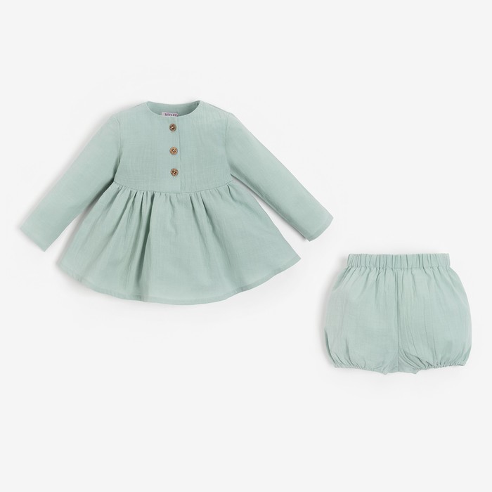 Комплект для девочки (туника, шорты) MINAKU цвет зелёный, рост 80-86 см - фото 1907643702