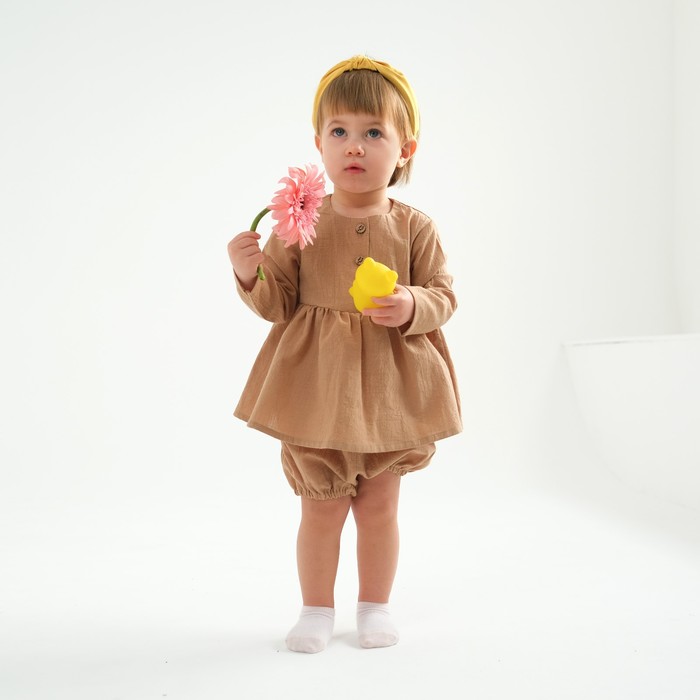 Комплект для девочки (туника, шорты) MINAKU цвет бежевый, рост 68-74 см - фото 1907643731