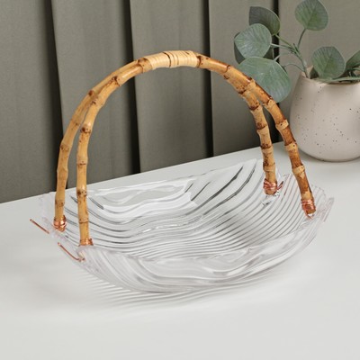 Фруктовница «Цеста», 22.5×17 см, бамбуковая ручка, стекло, прозрачная