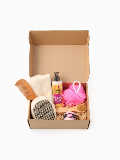 Набор подарочный «Этель», полотенце 30×60 см, мочалка, щётка