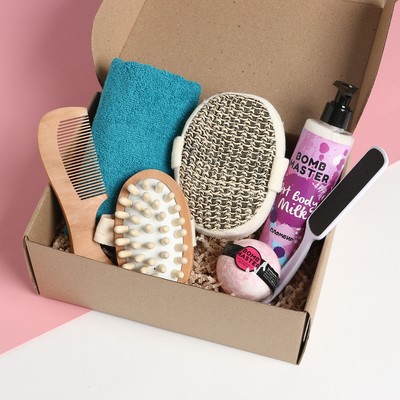 Набор подарочный «Этель», полотенце 30×60 см, мочалка, массажёр