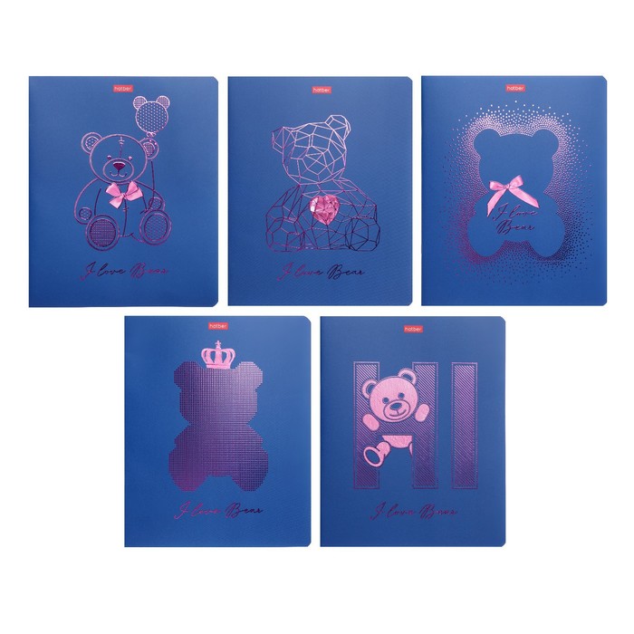 Тетрадь 48 листов в клетку "Розовые медвежата", обложка мелованный картон, матовая ламинация, 3D фольга, 65 г/м2, 5 видов, МИКС - Фото 1