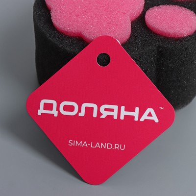 Губка для тела Доляна «Розовая пантера», детская, для купания, 10.8×10.9 см, цвет чёрный/розовый