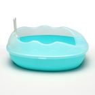 Туалет для кошек, 38×28×15 см, округлый, с бортиком и совком, синий - Фото 2