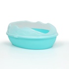Туалет для кошек, 38×28×15 см, округлый, с бортиком и совком, синий - Фото 3