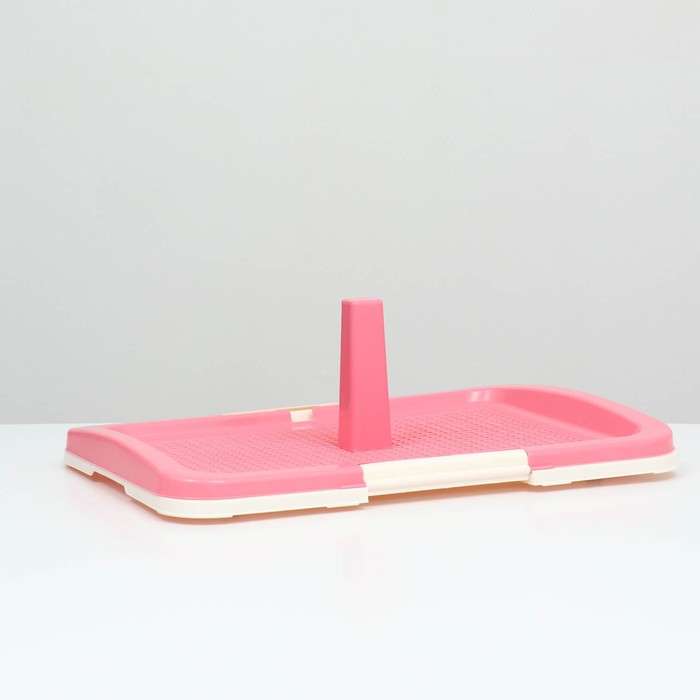 Туалет для собак, 47×34×5.5 см, с сеткой и столбиком, пластик, розовый - Фото 1