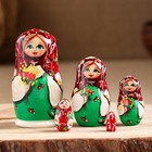 Матрешка  "Тюльпаны"(красный платок), 5 кукольная, 10-11 см - фото 10287082