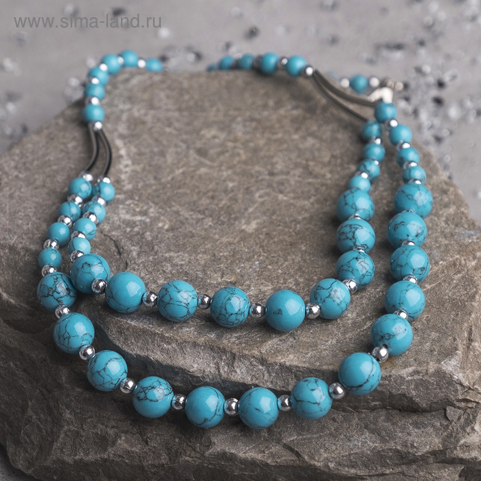 Бусы 2 яруса, шар с металлом «Бирюза», 60см - Фото 1