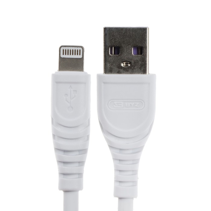 Кабель BYZ BC-007i, Lightning - USB, 3 А, 1.2 м, силикон, белый - фото 51459560