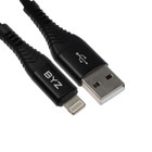 Кабель BYZ BC-029, Lightning - USB, 5 А, 1 м, нейлон, черный - фото 2427636