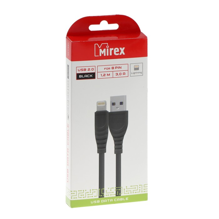 Кабель Mirex 13700-007i3BK, Lightning - USB, 3 А, 1.2 м, быстрая зарядка, черный - фото 51459594