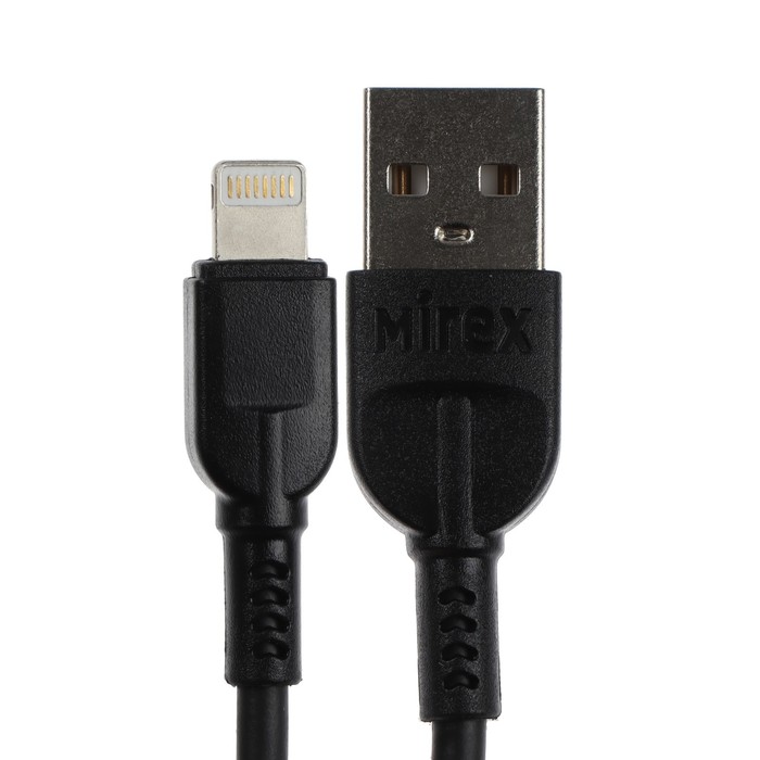 Кабель Mirex 13700-008i2BK, Lightning - USB, 2.4 А, 1 м, быстрая зарядка, черный - фото 51459597