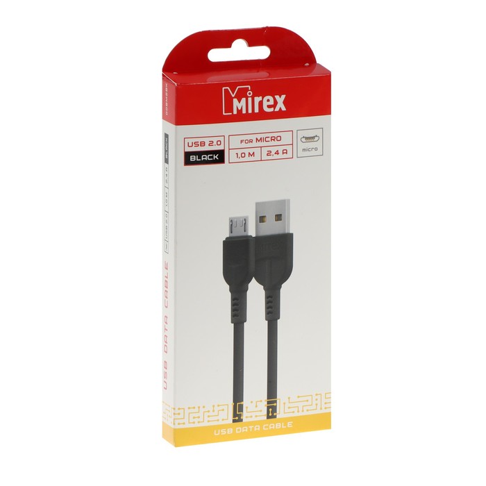 Кабель Mirex 13700-008M2BK, microUSB - USB, 2.4 А, 1 м, быстрая зарядка, черный - фото 51459604