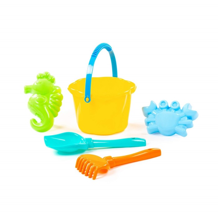 Песочный набор №664: ведро-цветок среднее, лопатка, грабельки, 2 формочки, цвета МИКС 60719