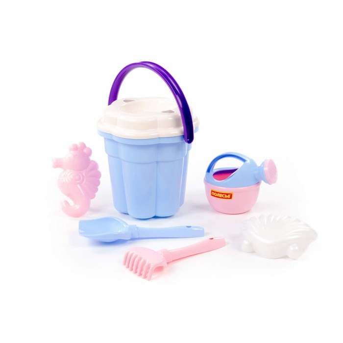 Песочный набор №651 сафари: ведро-цветок большое, ситечко-цветок большое, лопатка, грабельки, 2 формочки, лейка, цвета МИКС 60723