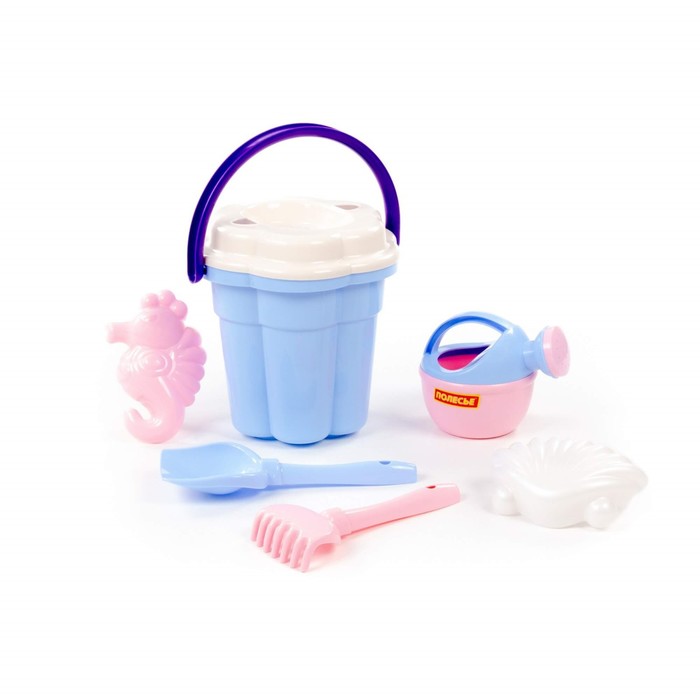 Песочный набор №651 сафари: ведро-цветок большое, ситечко-цветок большое, лопатка, грабельки, 2 формочки, лейка, цвета МИКС 60723