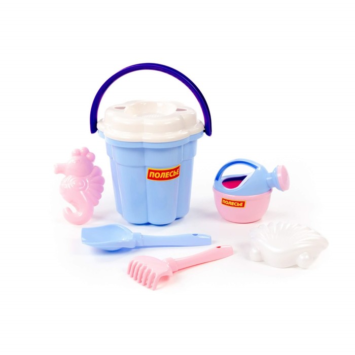 Песочный набор №651 сафари: ведро-цветок большое, ситечко-цветок большое, лопатка, грабельки, 2 формочки, лейка, цвета МИКС 60723