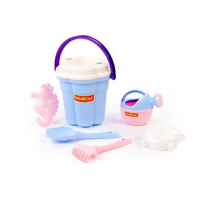 Песочный набор №651 сафари: ведро-цветок большое, ситечко-цветок большое, лопатка, грабельки, 2 формочки, лейка, цвета МИКС 60723