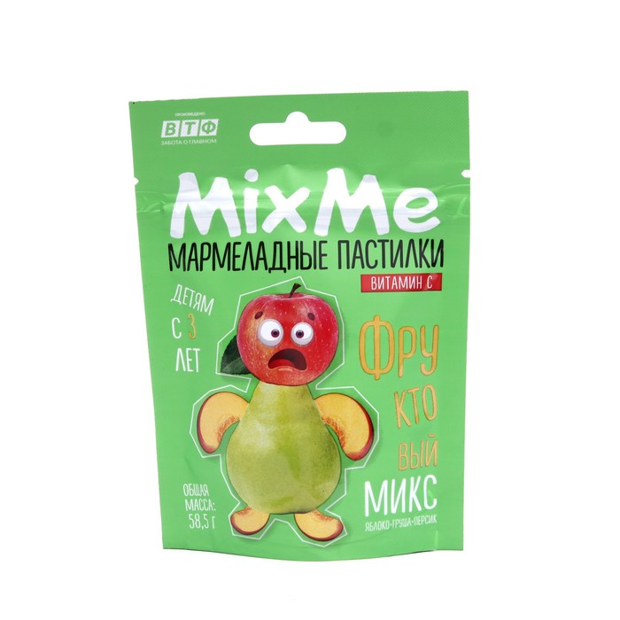 Мармеладные пастилки MixMe с витамином С со вкусами яблоко, персик, груша, 58,5 г - Фото 1