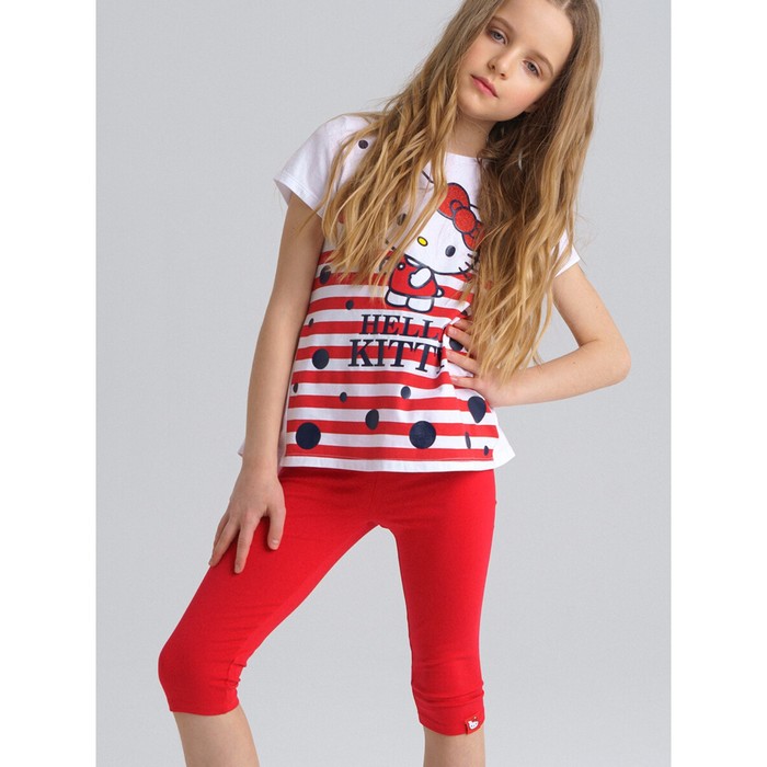 Комплект для девочки Hello Kitty: футболка, леггинсы, рост 128 см