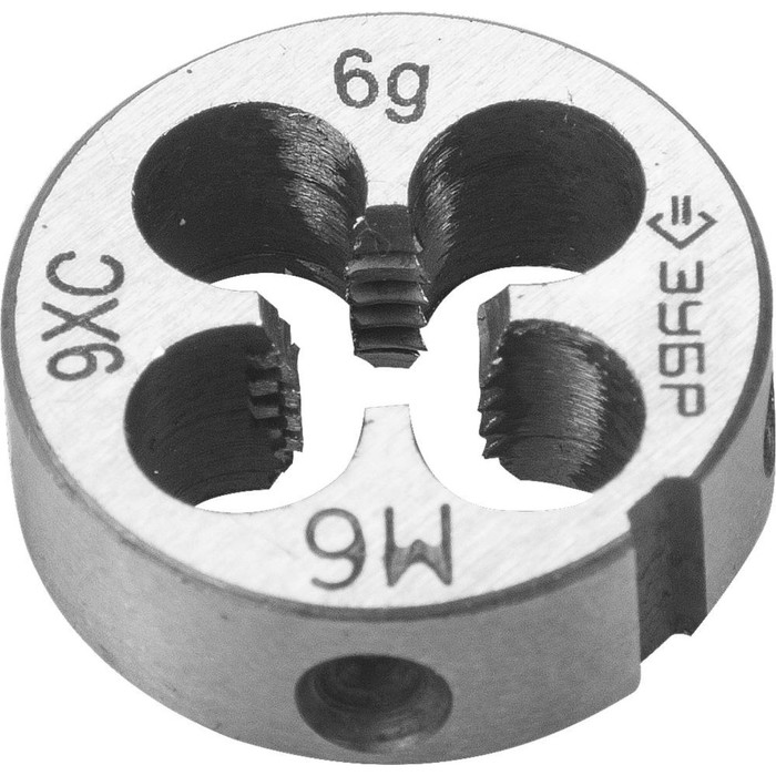 Плашка ЗУБР 4-28022-06-1.0, сталь 9ХС, круглая ручная, М6 x 1.0 мм - Фото 1