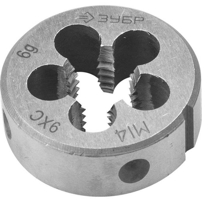 Плашка ЗУБР 4-28022-14-1.5, сталь 9ХС, круглая ручная, М14 x 1.5 мм