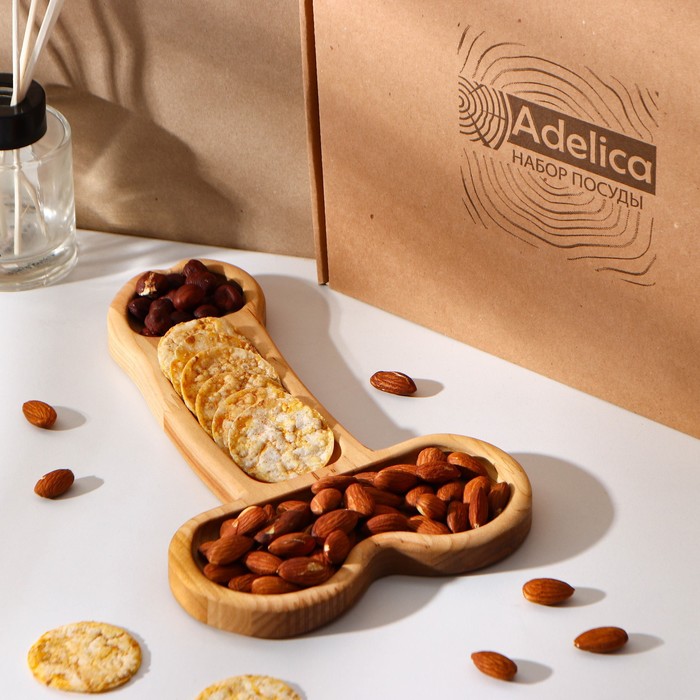 Блюдо деревянное для подачи Adelica, (L), в подарочной коробке, дерево береза, 25×16.5×1.7 см - Фото 1