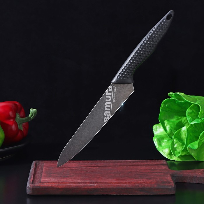 Нож кухонный Samura GOLF Stonewash, универсальный, лезвие 15,8 см, чёрная рукоять - Фото 1