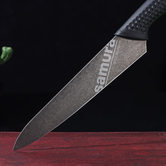 Нож кухонный Samura GOLF Stonewash, универсальный, лезвие 15,8 см, чёрная рукоять - фото 1909108145