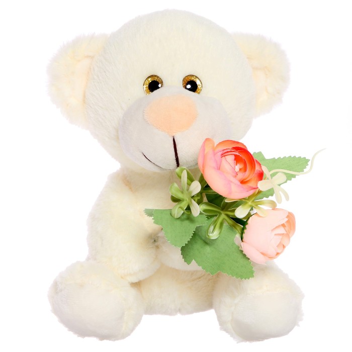 Мягкая игрушка «Медвежонок Сильвестр с букетиком Камелий», 20 см, цвет белый - Фото 1
