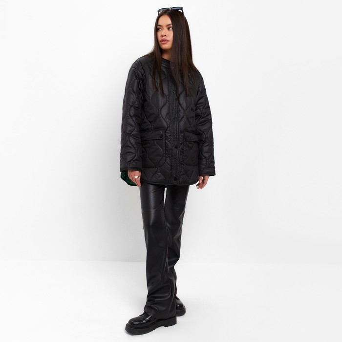 Куртка стёганая женская демисезонная MIST Oversize, размер 46, чёрная - Фото 1