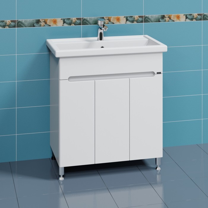 Тумба напольная «Лондон-80», с раковиной «Фостер 80», 3 дверки, цвет белый