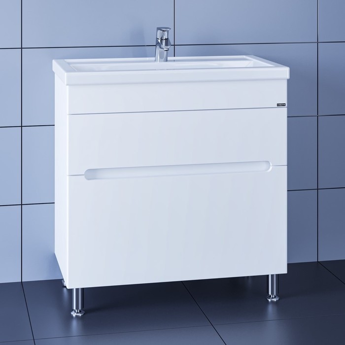 Тумба напольная «Лондон-80», с раковиной «Фостер 80», 2 ящика, цвет белый