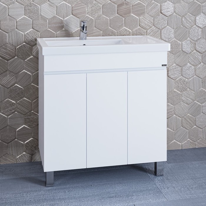 Тумба напольная «Марс 80 П», с раковиной «Фостер 80 П», цвет белый