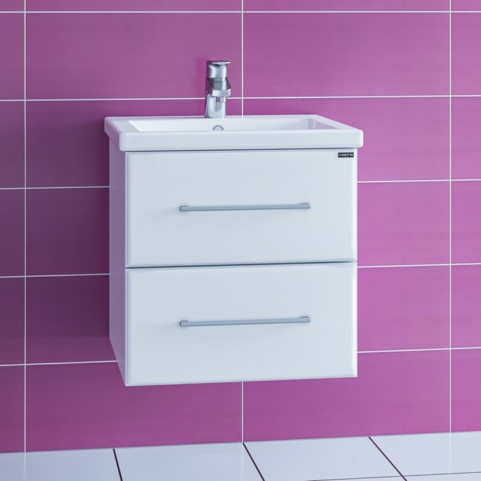 Тумба подвесная «Омега–50», с раковиной «Фостер 50», 2 ящика, цвет белый - Фото 1