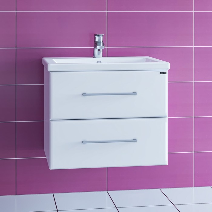 Тумба подвесная «Омега–60», с раковиной «Фостер 60», 2 ящика, цвет белый - Фото 1