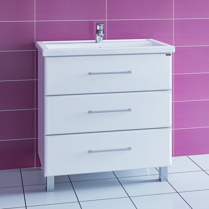 Тумба напольная «Омега-80», с раковиной «Фостер 80», 3 ящика, цвет белый