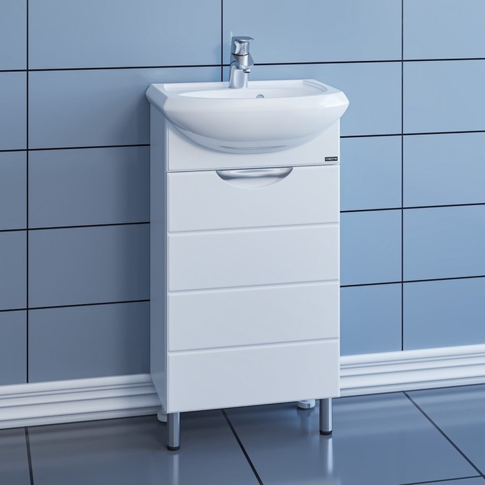 Тумба напольная «Родос 45 N» с раковиной «Уют 45», цвет белый