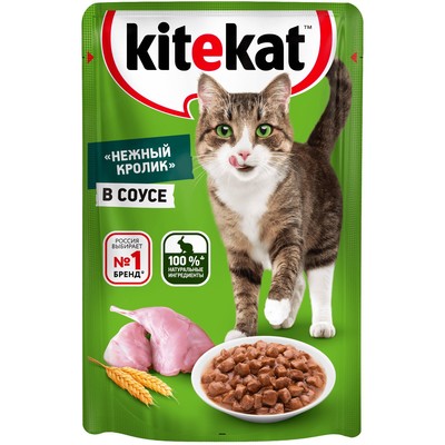 Влажный корм KiteKat  для кошек, нежный кролик, 85 г - Фото 1