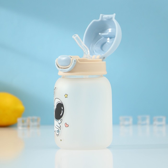 Бутылка для воды стеклянная «Космонавты», 450 мл, 8,2×15 см, цвет МИКС, матовое стекло - фото 1910582344