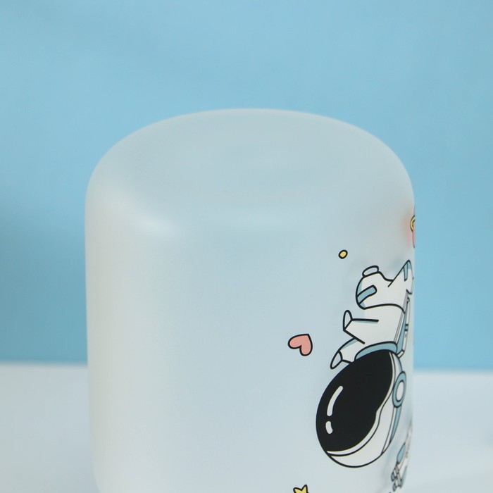 Бутылка для воды стеклянная «Космонавты», 450 мл, 8,2×15 см, цвет МИКС, матовое стекло - фото 1910582350