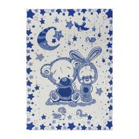 Одеяло байковое Мишка и Зайка 100х140см, цвет синий 400г/м , хлопок 100%