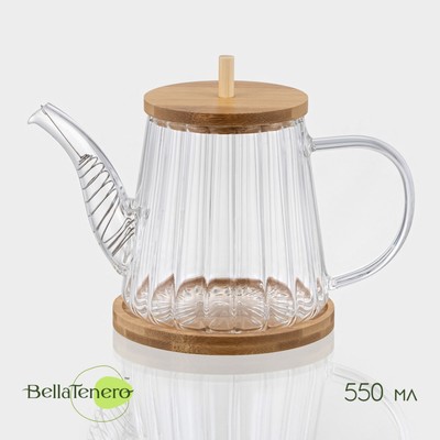 Заварочный чайник BellaTenero «Эко», 550 мл, 19×11×12.5 см, бамбуковая крышка, металлический фильтр, стекло