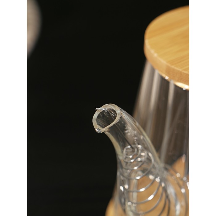 Чайник заварочный стеклянный с бамбуковой крышкой и металлическим фильтром BellaTenero «Эко», 550 мл, 19×11×12,5 см - фото 1888528654